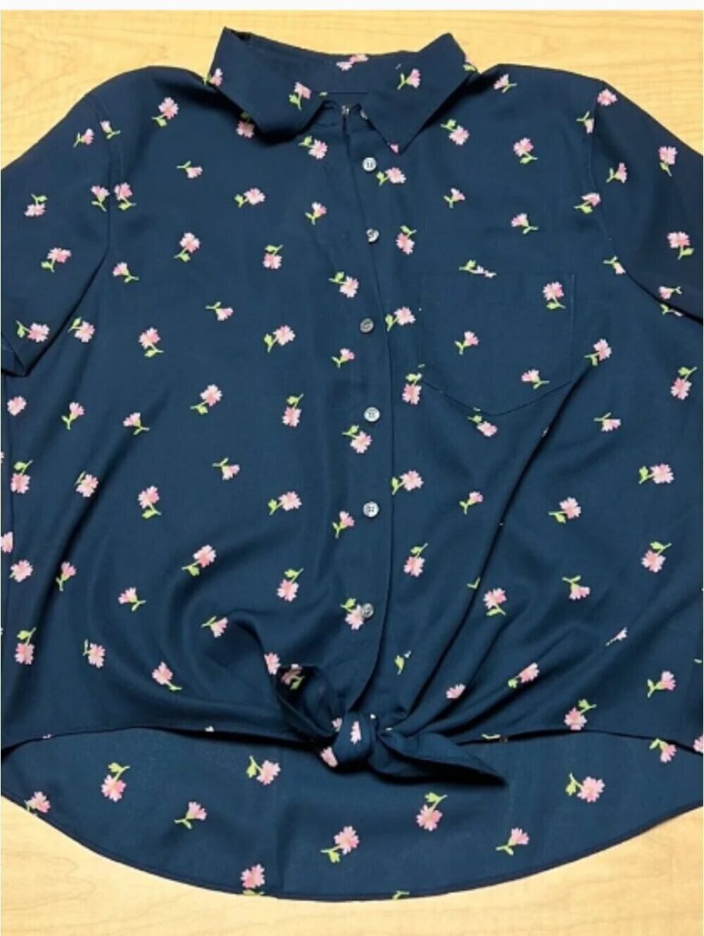 New With Tags | J.Crew | Sz M | Mercantile Navy Floral Tie Waist Blouse - Picture 3 of 11